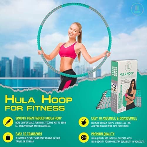 Ks Kokss ponded Hula Hoop para adultos - o núcleo e os abdominais do fitness funcionam aço inoxidável de 8 seções, equipamentos esportivos portáteis de exercício portátil destacável 1,87 libras verdes, cinza 35.44 Pouces
