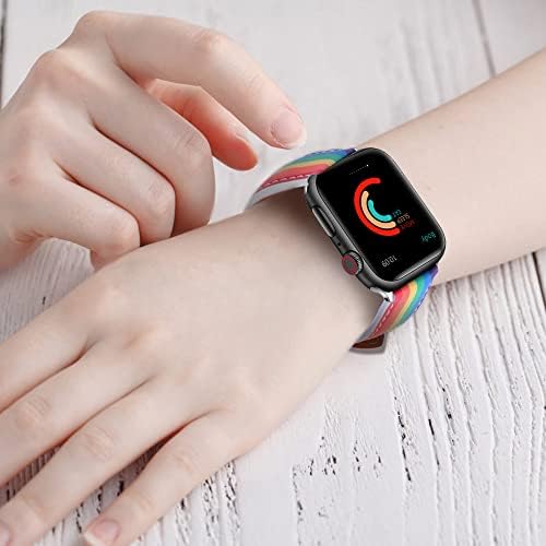 Hualikiou Rainbow Leather compatível com Apple Watch Band 38mm 40mm 41mm 42mm 44mm 45mm 49mm LGBT