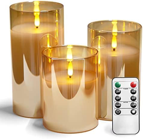 Kakoya Glassless Celas sem chamas 1 AA Bateria operada com pacote de velas de pilares remotos e LED de 3 com velas de pavio em movimento real para decoração