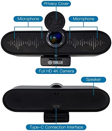 Toallin Ultra HD 4K webcam com 4 microfones e alto-falantes duplos, webcam de videoconferência all-in-one