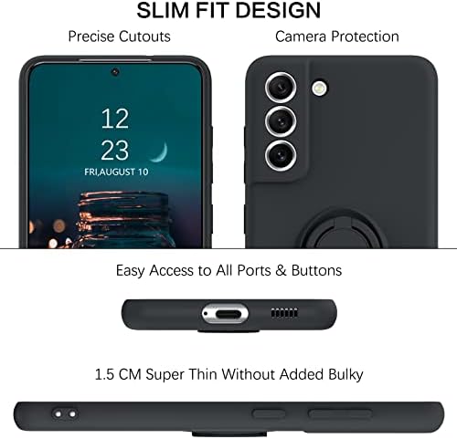 BENTOBEN SAMSUNG Galaxy S21 Fe Caso, borracha macia e siniva de silicone com 360 ° Punto de anel Kickstand Monte de carro apoiou casos de proteção à prova de choque para Samsung Galaxy S21 Fe 5g 6.4 , preto