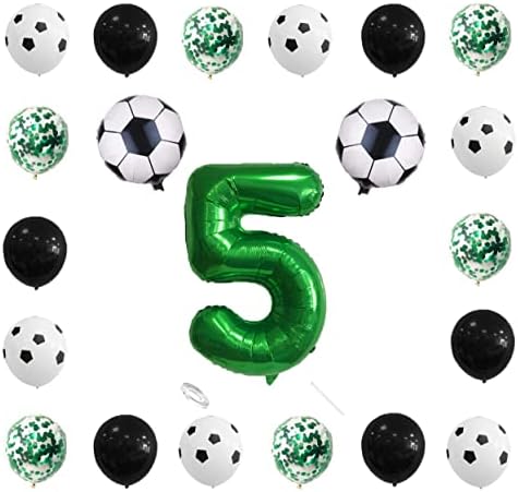 21 PCS Soccer de futebol de 5º aniversário decorações, número 5 Balão de futebol folha para esportes Decorações