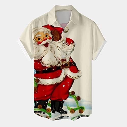 XXBR Christmas Camisetas de manga curta para homens, Natal Papai Noel Button Print Button Down Turn Down