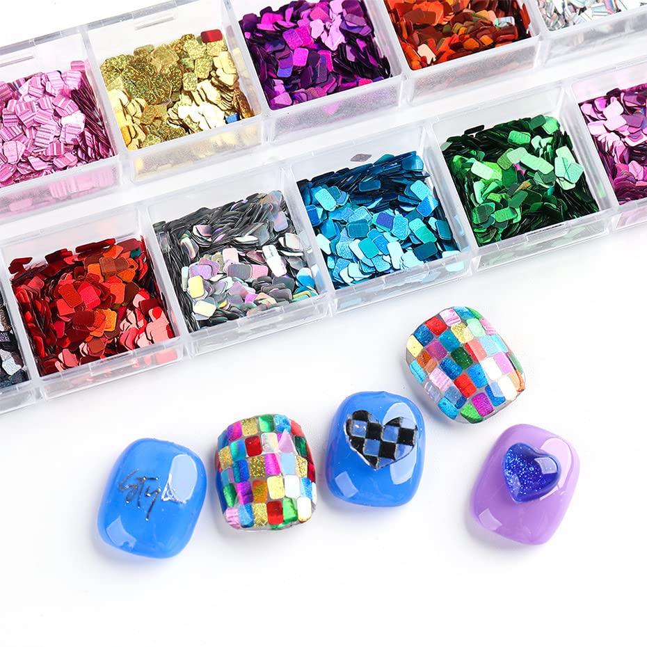 12 colorido quadrado unhel arte glitter lantejas flocos encharms de unhas panillettes designs manicure