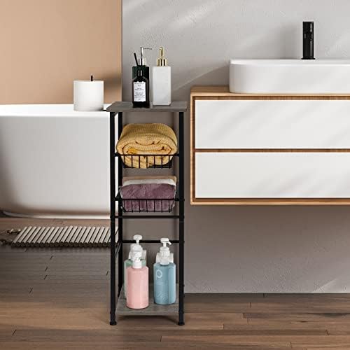 Armário de armazenamento de piso do banheiro oyeal 4 Nível sobre o suporte de armazenamento do banheiro com gavetas suporte de papel higiênico para o banheiro despensa de cozinha de lavanderia, cinza rústico