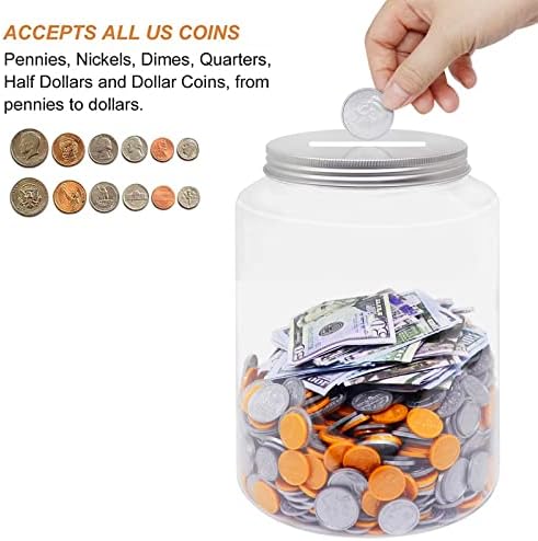 Yamahiko grande jarra de moeda clara com tampa com tampa com fenda, 1 galão de plástico dinheiro alteração de gente de moeda de moeda para moeda ou bilhete de sorte