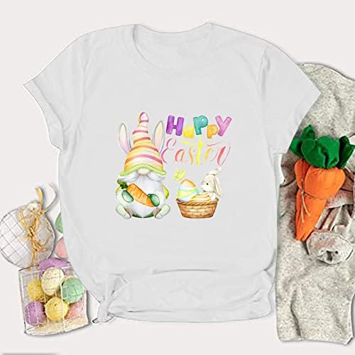 Feliz Camisas da Páscoa para mulheres Gnome ovos de gnome coelho Bunny T-shirt pescoço redondo de manga
