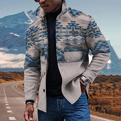 Jaquetas de inverno masculino botão acima da lapela jaqueta tribal camisa de flanela impressa