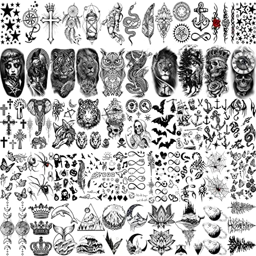 65 lençóis fanrui tigre preto tigre tatuagens temporárias para homens Mulheres manga de braço, adesivos de tatuagem