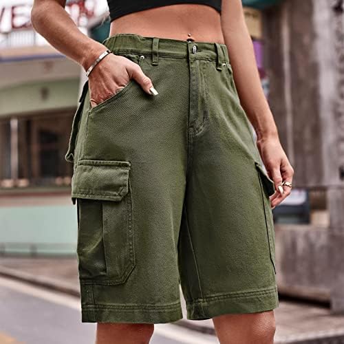 Cargo feminino curto de cintura alta shorts skinny bermudas com bolsos jeans curtos angustiados para