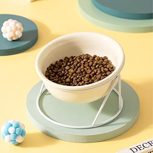 Tigela de comida de gato de cerâmica, tigela de gato elevada inclinada para prevenir refluxo, tigelas