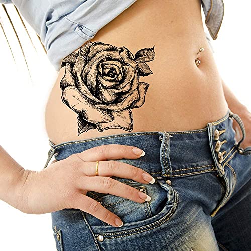 Tatodays 2x folhas grandes tatuagens temporárias de flores de rosa para mulheres Black Flow