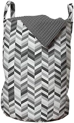 Bolsa de lavanderia de Chevron cinza de Ambesonne, imagem de ondas fractais minimalistas geométricas, cesta de cesto com alças fechamento de cordão para lavanderias, 13 x 19, pérola cinza escuro