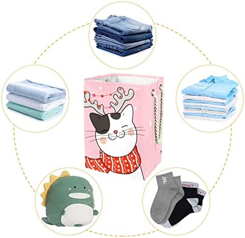 Indomer Cat com cachecol neve natal grande lavanderia cesto cesto de roupas prejudiciais à prova d'água para