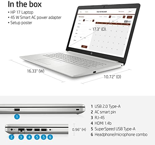 Pavilhão HP 17,3 FHD IPS Laptop mais novo 2022, 11ª geração Intel Core i5-1135G7, Wi-Fi 5, Bluetooth,
