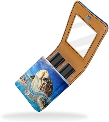 Caso de batom de batom de viagem Guerrotkr, saco de maquiagem portátil de batom com espelho, padrão azul de tartaruga marinha padrão