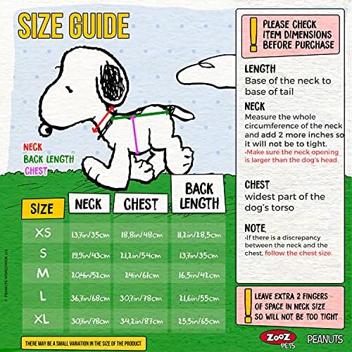 Zooz Pets Snoopy Dog Winter Coat Official Charlie Brown Dog Awear, Fácil de cobrir seu cachorro com colete fofo
