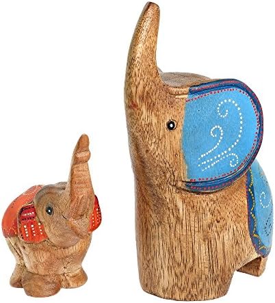 Aeravida dois elefantes escultura de madeira esculpida em laranja-laranja