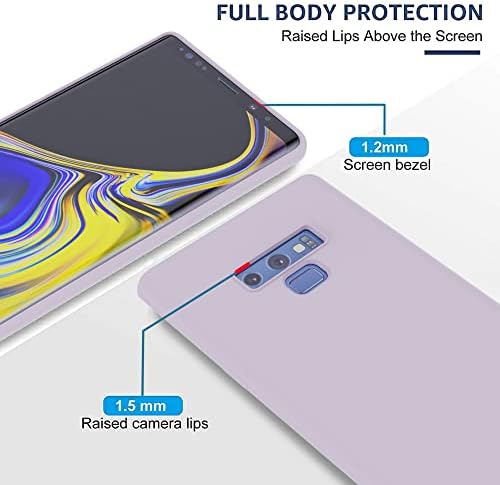 Awzhydt Galaxy Note 9 Caixa, filme protetor de tela com líquido de silicone gel de borracha macia de microfibra de pano de pano de almofada capa à prova de choque para galáxia nota9 6,4 polegadas, roxo claro roxo