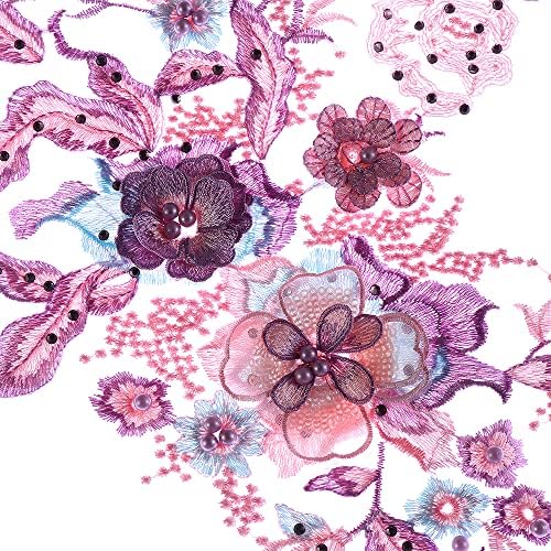 Flores de miçangas de pérolas de noiva de renda manchas de bordados costurando para roupas decoração de