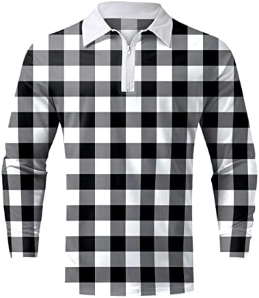 BEUU 2022 Novos camisas pólo masculinas, manga comprida 1/4 zíper para o pescoço tampo de golfe de gola xadrez camisa casual de designer casual