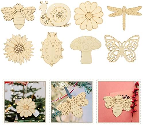 Didiseaon inacabado de madeira recortes de primavera ornamento 80pcs Butterfly Bee Flores de flores