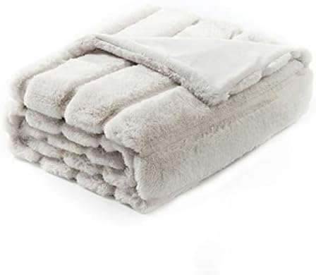 Bliss acolhedor luxuoso super macio, manto de arremesso de pele falsa para sofá, 60 x80 bege, cobertor