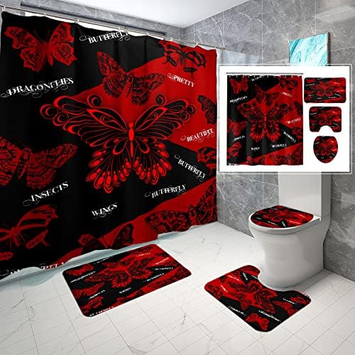 Cortinas de chuveiro de borboleta qisnfeij 4pcs cortinas para banheiros Impressões de impressão