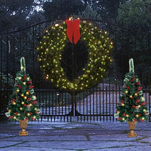 Juegoal 4 pés Árvore de Natal, árvore de entrada de abeto de madeira pré-iluminada com 120 LEDs Fairy