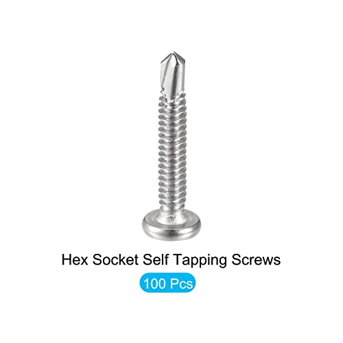 Metallixity Hex Socket parafusos auto -tocantes de 100pcs, parafusos de tampa da cabeça redonda plana - para construção de moradia