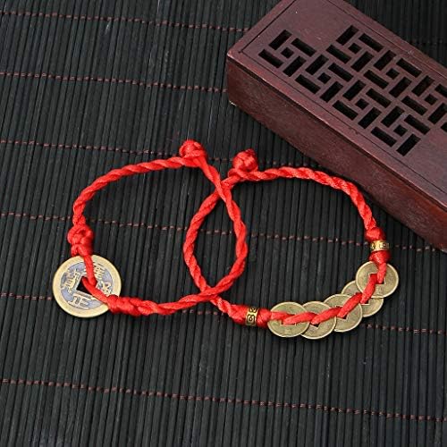 Simplelif Red String Bracelets com moedas de cobre sortudas pendentes de pulseira chinesa feng shui riqueza para meninas para mulheres
