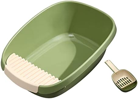 Caixa de areia de gato semi -fechada e colher banheiro profundo anti -splings gatos pan de areia de lixo portátil Caixa de ninhada Pets para animais pequenos, 61x44x22cm verde