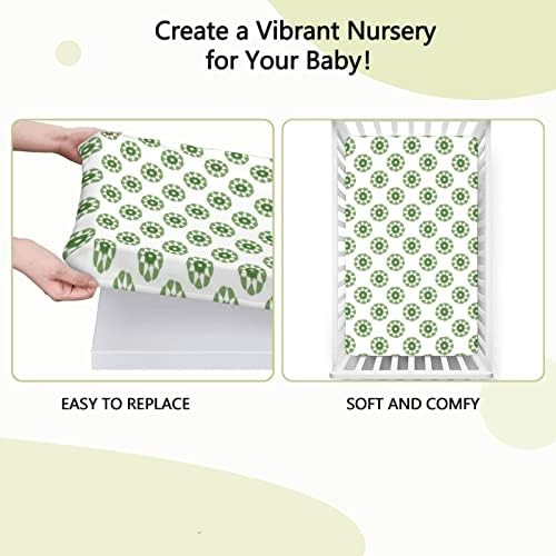 Folhas de mini berço, com temas verdes e brancos, lençóis de berço portáteis folhas de berço macias e elásticas para meninas para meninos, 24 “x38“, samambaia branca verde
