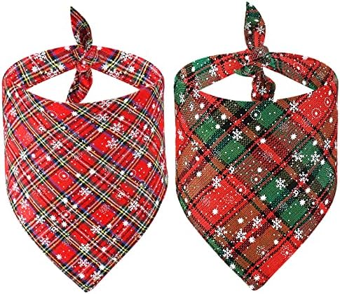 Malier 2 pacote de cachorro bandana natal búfalo xadrez snowflake lengo de lenço de estimação Bibs de lenço