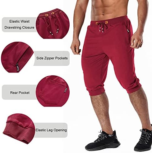 Chexpel Men 3/4 -Jogger Shorts Capri Pants abaixo do treino de algodão do joelho Longo com shorts com bolsos