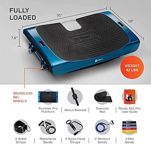 LifePro Rumblex 4D Pro Vibration Plate - Máquina de exercício de plataforma de vibração inteira - Equipamento de treino doméstico para perda de peso, tonificação e bem -estar - pacote completo de bandas, tiras e acessórios