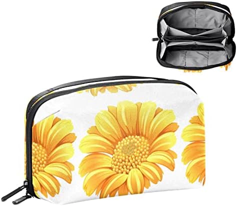 Bolsa de maquiagem Zipper Bolsa Travel Organizador cosmético para mulheres e meninas ， Flores de girassol amarelo fofo padrão de flores