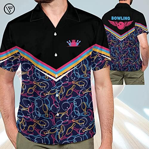 Camisas de boliche retrô de lasfour para homens, manga curta masculina para baixo camisa de boliche havaiana vintage, camisetas de boliche em equipe