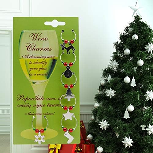 AMOSFUN Christmas Glass Charms Tags Wine Glass Markers Rings Drink Charms Christmas Supplies