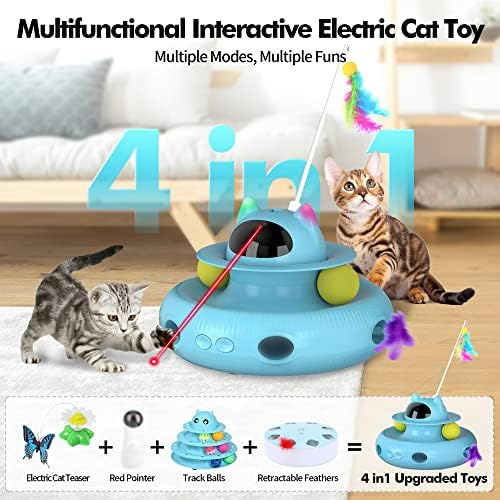 Rolo de brinquedo de gato upsky e brinquedos de gato 4 em 1 brinquedo de gato interativo para gatinho interno, 2023 Atualize brinquedos de ponteiro de gatos automáticos, brinquedos de penas de gato, brinquedo de gato.