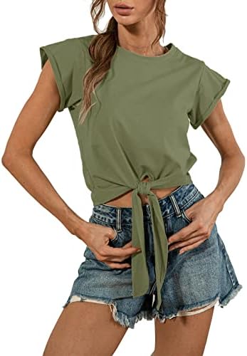 Camiseta de algodão leve tampo feminino amarra o verão top shirts sexy tampe arco tampo de cabeceira de moda