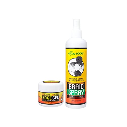 Allday Locks Gel Gel & Braid Spray Pacote | Gel de controle de borda extrema de espera | Hidrata e alivia coceira e couro cabeludo seco