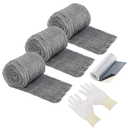tecido de lã de lã de aço Fowong 3 pacote, pano de hardware de lã grossa, mantenha os ratos longe dos orifícios,