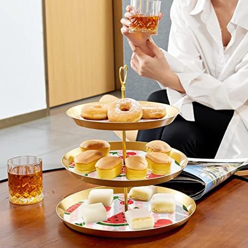 Suporte para bolo tfcocft, conjunto de exibição de mesa de sobremesa, placa de exibição de sobremesa de frutas, padrão de listras vermelhas de melancia