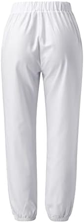 Calças de linho de algodão casual de verão para mulheres calças de perna reta larga de cintura alta com bolsos confortáveis