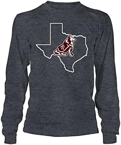 FanPrint Texas A&M Aggies T -shirt - Reveille em esboço do estado