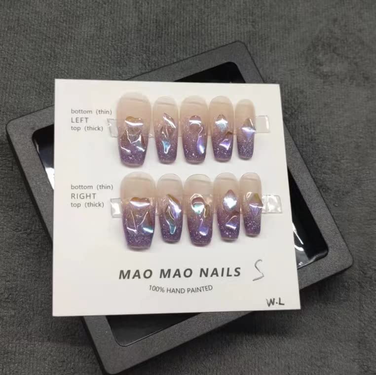 Jieadjie Nails Made à mão Pressione em unhas falsas ， sete camadas gel UV Acabamento FALSO, TAMANHO SML, M)
