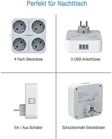 WYKD Multi Outlets Expander Wall Socket USB Plugs Power Strip com 4 pontos de venda 3 portas USB e interruptor liga/desliga