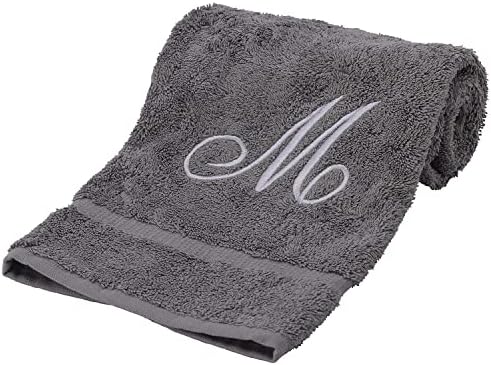 Toalha de mão monograma, presente personalizado, 16 x 30 polegadas - conjunto de 2 - toalha bordada prateada