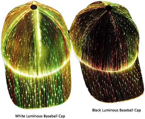 Vecance Fiberptic 7 Color Luminous Baseball Cap for Music Festival Night Party, LED LIGHT UP GLOW HIP HOP